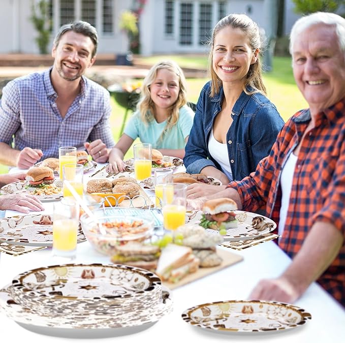 96Pcs Western Cowboy Party Supplies 350 GSM Wild West Cowboy Plates and Napkins Tableware Sets Western Cowboy Party Decorations for Western Rodeo Cowboy Birthday Baby Shower Party Favors, Serves 24 ﻿