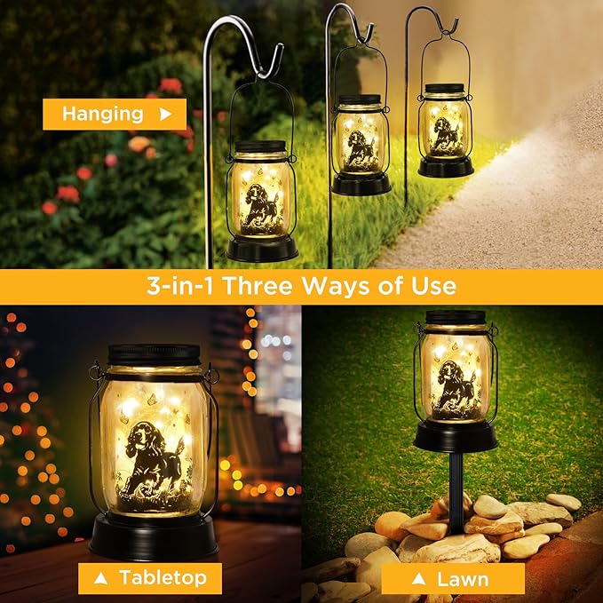 Cocker Spaniel Dog Gifts for Women/Men Cocker Spaniel Solar Lanterns Birthday Dog Lovers Lantern Pet loss Dog Memorial Lights Solar Garden Decoration for Yard, Patio,Backyard,Porch Torches Light