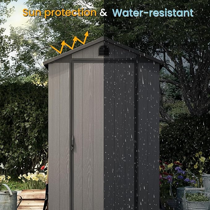 Patiowell 4' x 6' Outdoor Storage Shed with Floor, Plastic Shed Outside Resin Tool Shed with Window and Lockable Door for Backyard Garden Patio Lawn, Dark Grey (Fit-it Shed)