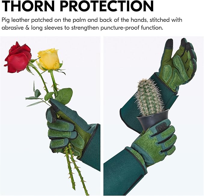 Vgo... 1 Pair Gardening Gloves Unses,Safety Work Gloves,Long Sleeves Gauntlet,Puncture-proof,Thorn Proof,Touchscreen(Size L,Green,SL7477)