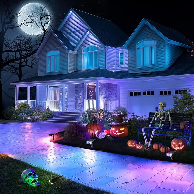 Linkind RGB Halloween Solar Lights Outdoor Waterproof IP67 StarRay Color Changing Spot Lights Outdoor for Yard Garden Pathway Holiday Christmas Decorations (Multicolor, 2 Pack)