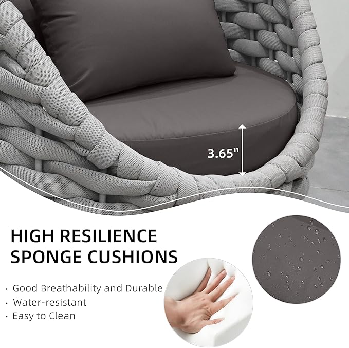 TWT Aluminum Outdoor Patio Furniture Set, 4 Textilene Armchairs Modern Outdoor Conversation Set Outdoor Single Sofa with Upgrade Cushion and Coffee Table for Balcony