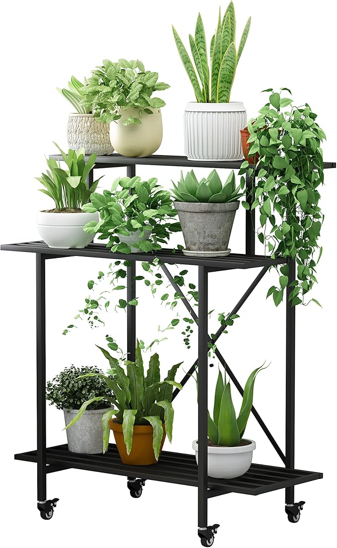 Zhongma 3 Tier Sturdy Plant Stand with Wheels, Heavy Duty Plant Holder for Home Indoor and Outdoor, L35.43 xW17.32 x H41.73 inch
