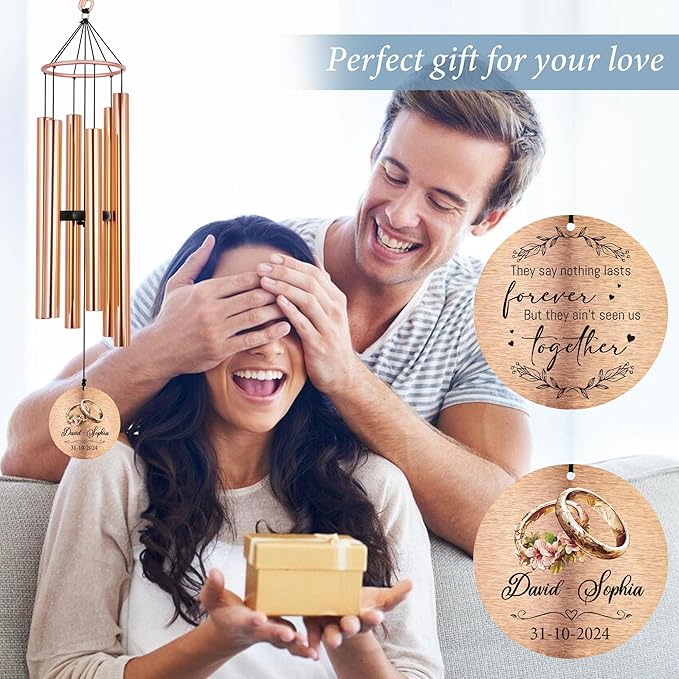 Personalized Wedding Gifts Wind Chime, Wedding Gift for Newlywed Couple 2025, Bridal Shower Gifts for Guests, Celebrate Bride Groom Husband Wife Engagement Gift Anniversary, 36inch and 42inch