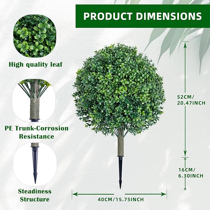 27" Artificial Boxwood Topiary Ball Fake Bushes-Trees UV Resistance shrubs Rated with Spike Easy to Push in The Ground.Plant Looks Great in a Planter Anywhere. Indoor/Outdoor Decor 4 Pack