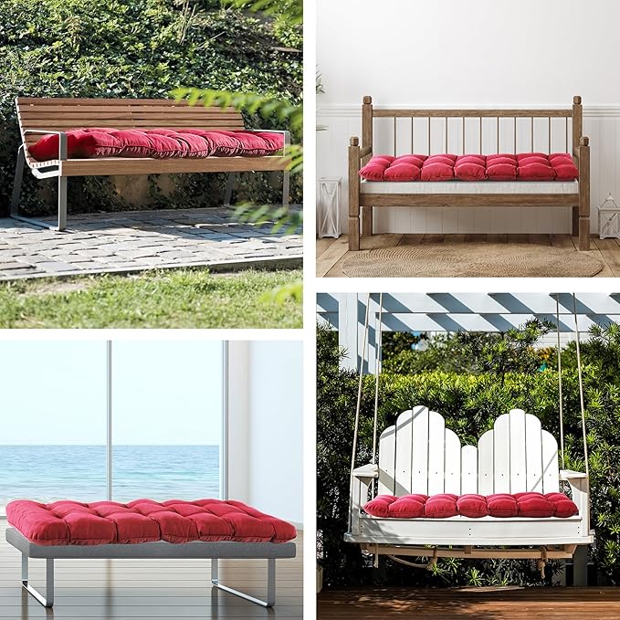 Outdoor Bench Cushion, 59x18x5 Inch, Waterproof Bench Cushion for Outdoor/Indoor Furniture, Tufted Patio Bench Seat Cushion, Fade Resistant Outdoor Cushions for Porch Swing Couch, Burgundy