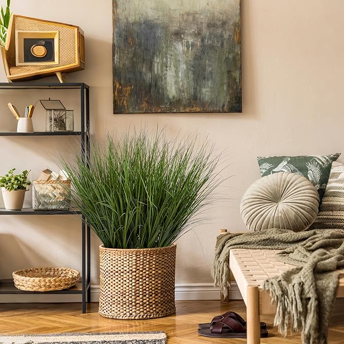 24PCS Fake Plants Artificial Wheat Grass Greenery Plastic Plants Fake Grass Artificial Plants for Outdoor Decor Artificial Grass Plant with Greenery Stems for Indoor Home Decoration 26.4"