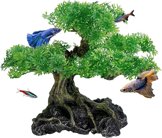 UNEAK - Aquarium Bonsai Tree Plant Fish Tank Decorations Medium/Large Resin Plastic Artificial Plants Flower Ornament Beta Goldfish Decoration Ornaments Freshwater & Saltwater Décor