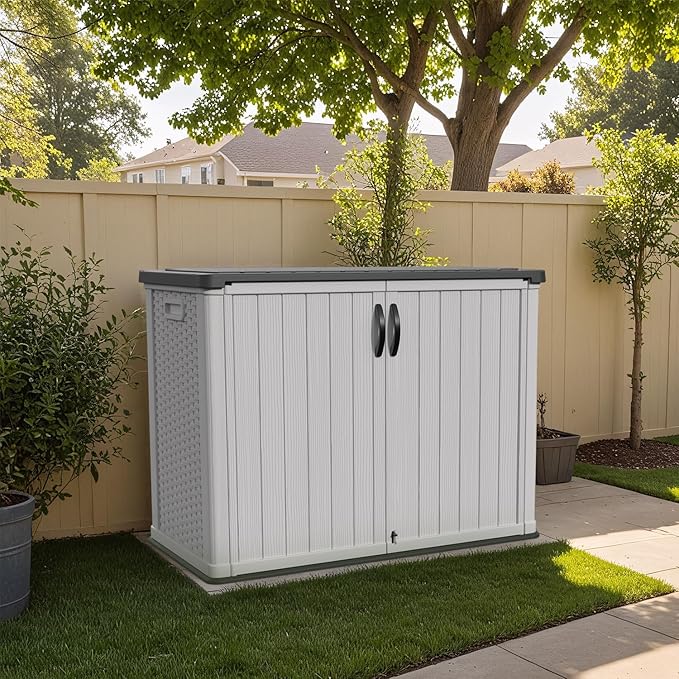 Patiowell 26 Cu.ft Plastic Outdoor Storage Cabinet, Lockable Waterproof Horizotal Storage Shed, Tool Box for Patio, Garden Tools, Garbage Cans, Pool Supplies, Easy Assembly, White(Not Include Shelves)