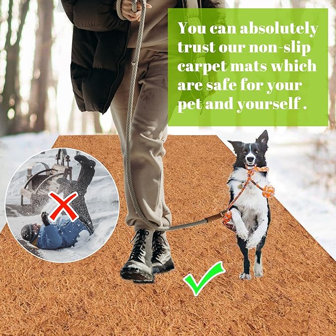 Riare 3 Pack 16 × 118 Inch No-Slip Ice and Snow Carpet Mats- Natural Coconut Fiber Carpet Anti-Slip Coir Mat for Winter Walkways Front Door Stairs Porch Outdoor Garden Patio Safe &Stable Walking