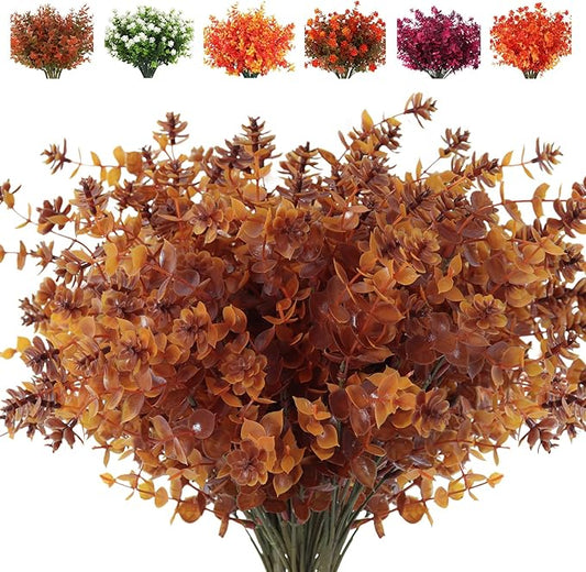 RECUTMS Faux Mums Plants,Artificial Flowers for Outside Artificial Fall Flowers, Fake Outdoor UV Resistant Autumn Plants for Home Kitchen Christmas Festival Thanksgiving Autumns Decoration(Brown)