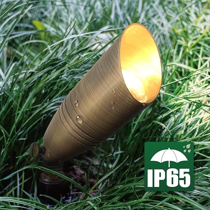 GKOLED Brass LED Outdoor Landscape Spotlights, 12V Low Voltage Spot Light, Waterproof Landscape Lights, Uplighting for Garden, Tree, Yard, Antique Bronze Accent Lighting Fixture with MR16 Bulb