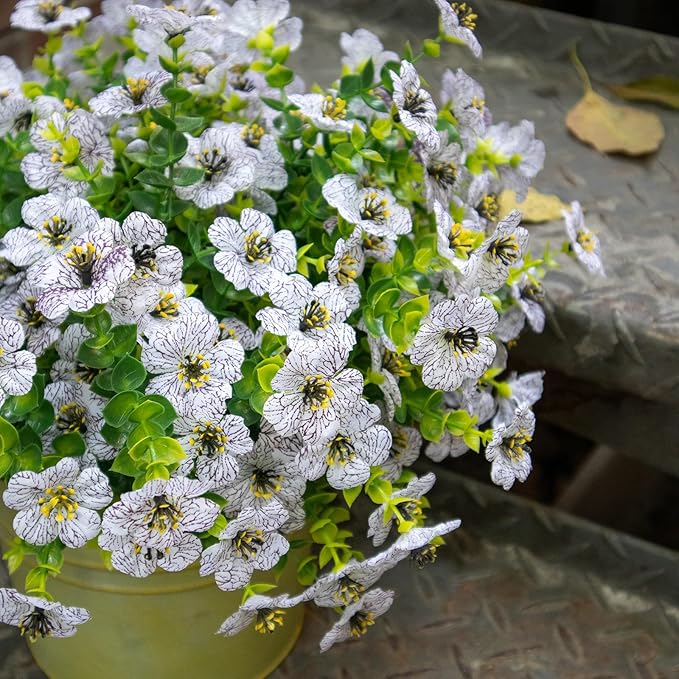 Artificial Flowers for Outdoors, 10 Bundles UV Resistant Artificial Outdoor Flowers, Not-Fading Silk Faux Flowers for Outdoor Planters for Home Garden Porch Decor, White