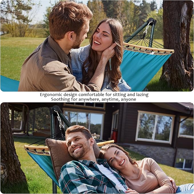 Tranquillo Hammock with Stand Heavy-Duty, Hammock Quick Fold Unfold, Steel Frame Hammock Canvas, Portable Hammock Stand Spreader Bar, 600 lbs Capacity Portable Relaxation Gear, Blue