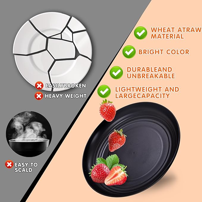 Rubtlamp Wheat Straw Dinnerware Sets, 16PCS Plastic Dinnerware Set for 4, Wheat Straw Plates and Bowls Sets, Unbreakable Dinnerware Plastic Microwave Safe Dishes Set for Kitchen&Camping