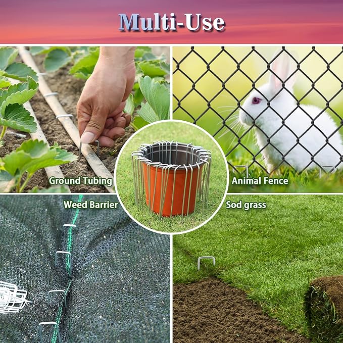 Gtongoko 50 Pack 4 Inch Galvanized Landscape Staples Garden Stakes Plant Cover Stakes 11 Gauge Lawn Staples Fence Stakes Ground Stake for Landscaping Securing Weed Barrier Fabric