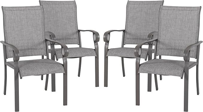 NUU GARDEN Patio Dining Chairs Set of 4, All Weather Textilene Patio Chairs,Powder-Coated Metal Frame Outdoor Patio Bistro Dining Chairs for Lawn Garden Backyard, Light Gray