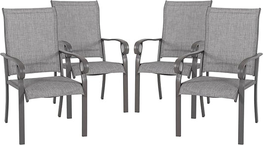 NUU GARDEN Patio Dining Chairs Set of 4, All Weather Textilene Patio Chairs,Powder-Coated Metal Frame Outdoor Patio Bistro Dining Chairs for Lawn Garden Backyard, Light Gray