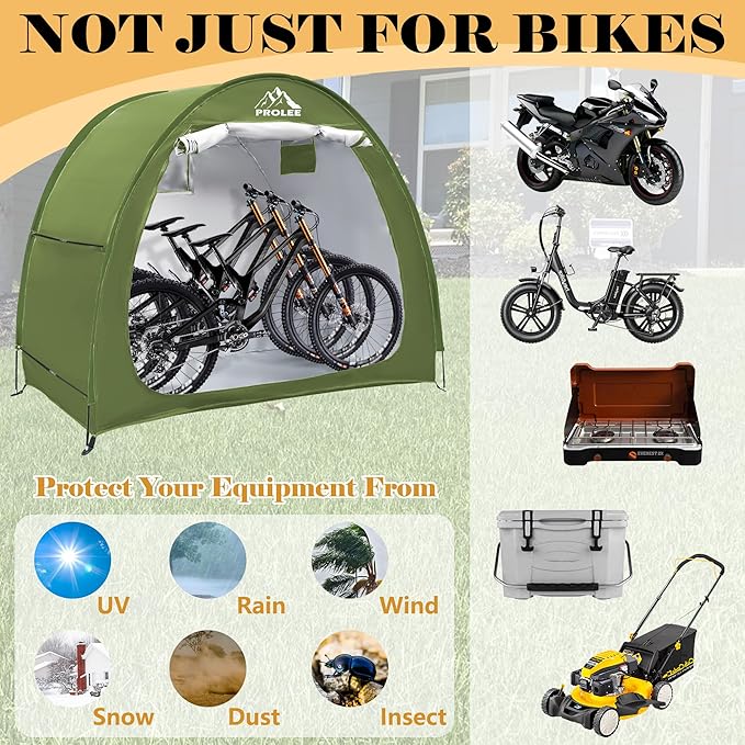 Prolee Bike Shed 6.6FT Waterproof 210D Oxford Fabric, Bike Storage with Window Design for Outdoor Storage, Bike Storage Tent for 2-3 Bikes, Outdoor Storage Waterproof