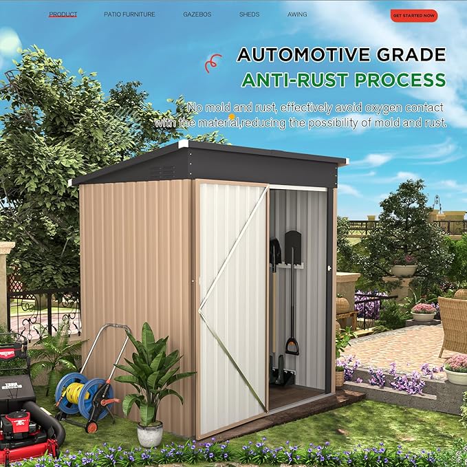 AECOJOY 5' x 3' Outdoor Storage Shed, Small 3x5 Metal Sheds & Outdoor Storage Clearance Steel Yard Shed kit with Lockable Door, Utility and Tool Storage Garden Shed for Backyard, Patio and Outside use