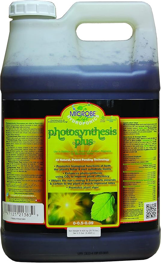 Microbe Life Hydroponics Premium Photosynthesis Plus to Grow Fruits, Vegetables, and Herbs, The Best Professional Big Bud Grow, Use with Any Feeding Systems Including Hydroponics or Soil, 2.5 Gallons