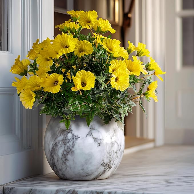 UV Resistant Artificial Petunias 4PCS Fake Flowers 13.3In Artificial Flowers for Outdoors Silk Flowers Fake Hanging Basket Plants Suitable for Outdoor Porch Decoration Patio Decor (Yellow)