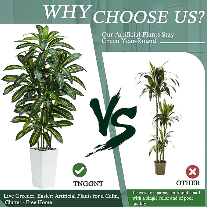 Artificial Dracaena Tree：5FT Faux Silk Tropical Yucca Floor Trees Realistic Fake Green Plant with Natural Wood Trunk & Lifelike Leaves for Home Office Decor Indoor & Outdoor (5FT,1-Pack,White)