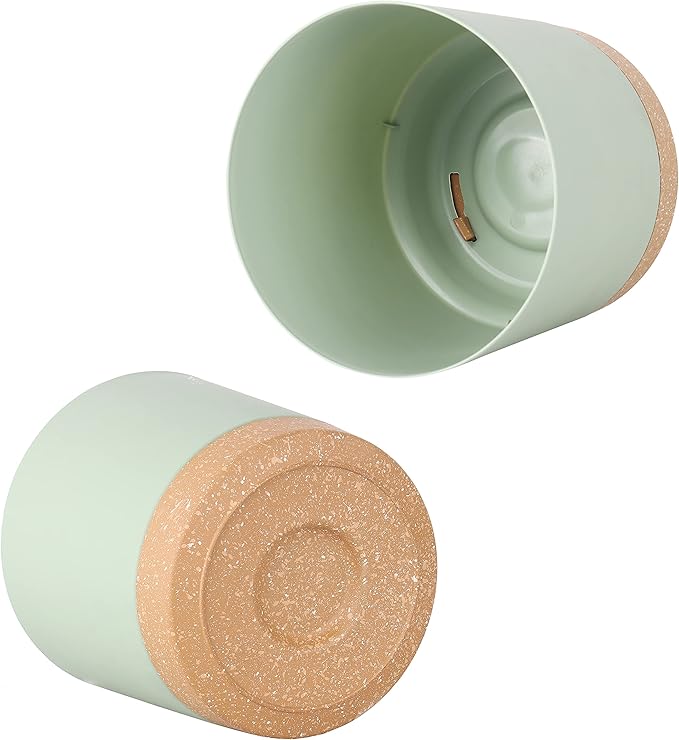 kubvici 8'' Plastic Flower Planter Pots Set of 2 Indoor Outdoor Planters with Drainage Saucer for Garden Home (Green & White, 8 inch)