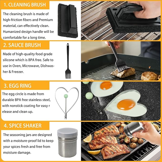 150Pcs Griddle Accessories Kit, Flat Top Grill Accessories Set for Blackstone and Camp Chef, Griddle Spatula Set with Metal Spatula, Enlarged Spatulas, Basting Cover for Outdoor Barbecue