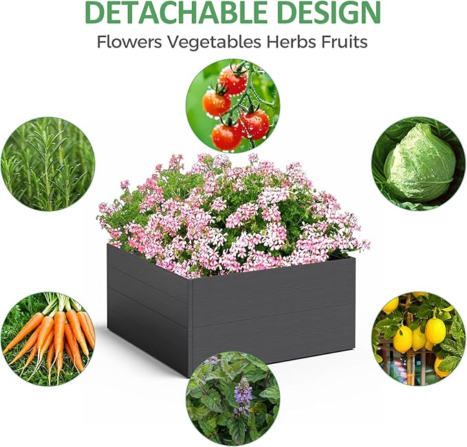 2 Styles 8x4x2ft Raised Garden Beds Outdoor, Divisible Elevated Planter Boxes for Gardening with Easy Assembly, Outdoor Raised Beds for Planting Plants Vegetables Flowers Herb Fruits, Square