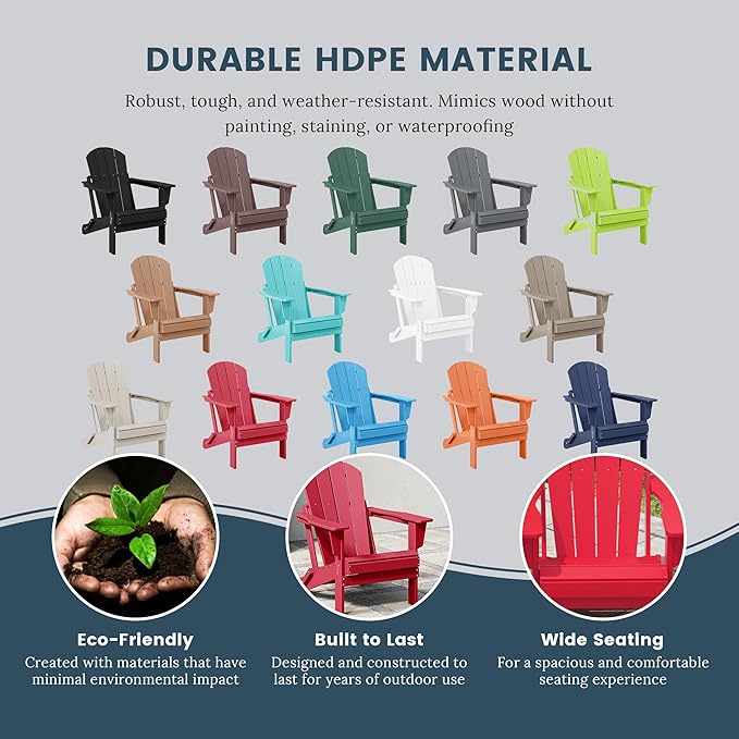 Westin Outdoors Laguna WO Home Furniture Adirondack Chair 2 PCS Set Outdoor Folding Patio Chair for Bon Fire Pit Garden Lawn Backyard Lounging Relaxing (Red)