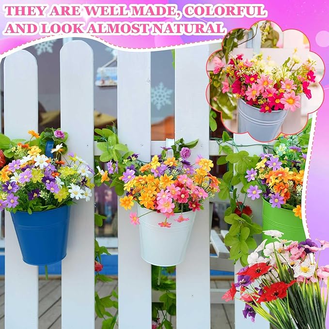 Lyrow 100 Bundles Violet Artificial Flowers, UV Resistant Faux Flowers Outdoor, Faux Silk Flowers, Fake Violet Flowers Bulk for Front Porch Hanging Garden Courtyard Farmhouse Home(Classic Colors)