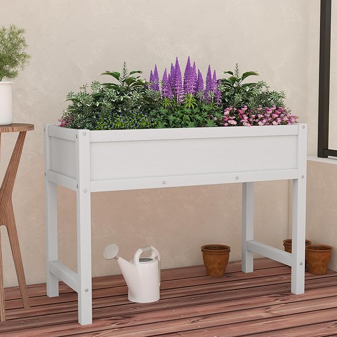 Raised Garden Beds Outdoor with Legs,Outdoor Planter Box,Non-Cracking,Rust Resistantand Rot-Resistant for Vegetable Garden for Backyard, Patio, Balcony Outdoors/Indoors White
