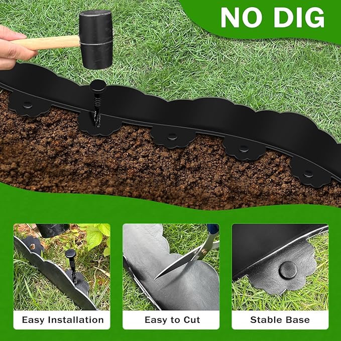 Landscape Edging Border 4 in Tall 100FT No Dig Garden Edging Borders with 150pcs Spikes Plastic Lawn Edging for Yard, Pathway and Flower Beds Fence,Black