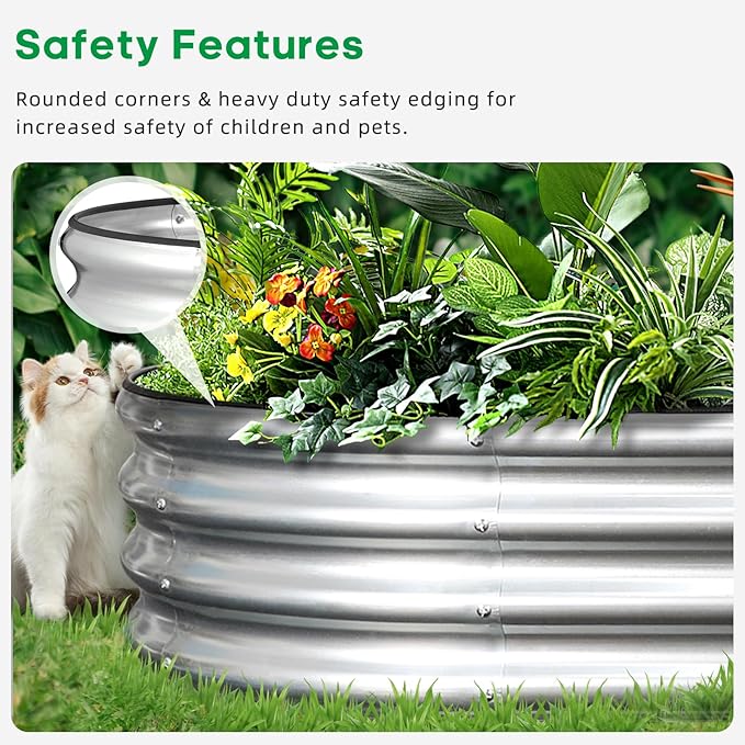 JERIA 8×4×1ft Oval Raised Garden Bed,Galvanized Raised Garden Bed Kit Outdoor Metal Gardening Planter Box for Vegetable, Fruits, Flower，Herbs