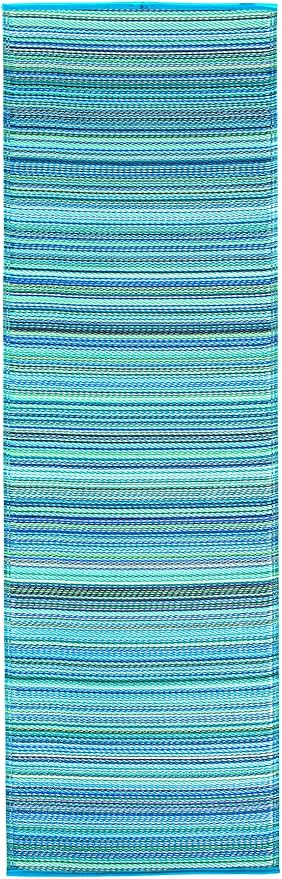 Fab Habitat Outdoor Rug - Waterproof, Fade Resistant, Crease-Free - Premium Recycled Plastic - Striped - Porch, Deck, Balcony, Hallway, Poolside - Cancun - Turquoise & Moss Green - 2.5 x 8 ft Runner