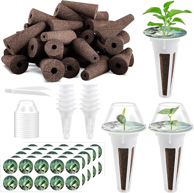 125 Piece Hydroponic Pods Kit: Grow Anything with 50 Grow Sponges, 12 Baskets, 12 Domes, 50 Labels, 1 Tweezer - Compatible with All Hydroponics Brands