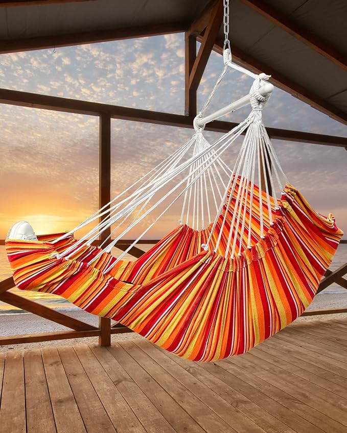 Miztli Hammock Chair Hanging Chair Swing for Bedroom with Foot Rest, Max 500 Lbs, Steel Spreader Bar with Anti-Slip Rings-2 Cushions Included-Indoor and Outdoor