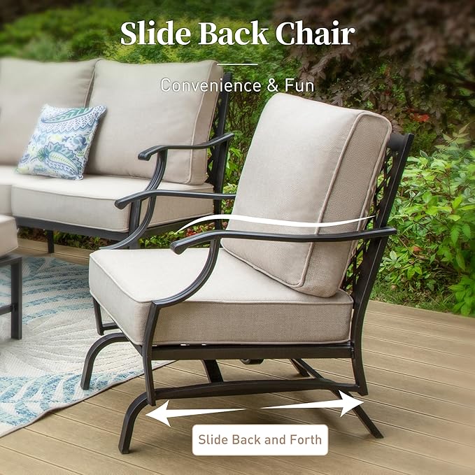 Patio Furniture Set, Modern Metal Outdoor Patio Furniture, 3 Seater Sofa, 2 Rocking Chairs, 2 Ottomans and 5.75" Extra Thick Cushion, Patio Conversation Set for Garden Backyard Deck