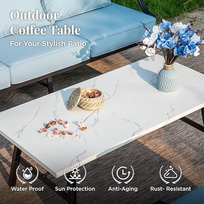 Patio Furniture Set 6 pcs, Outdoor Patio Furniture, 3-Seat Sofa, 2 Single Chairs, 2 Ottomans, Coffee Table and 5.75" Extra Thick Cushion, Patio Conversation Set for Garden Backyard Deck,Blue