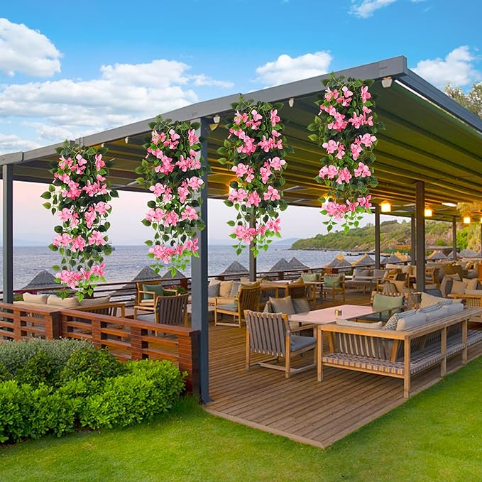 Artificial Hanging Flowers Bougainvillea, UV Resistant Fake Plastic Faux Flower Fabric Vine for Indoor Outdoor Garden Porch Eave Wedding Wall Décor