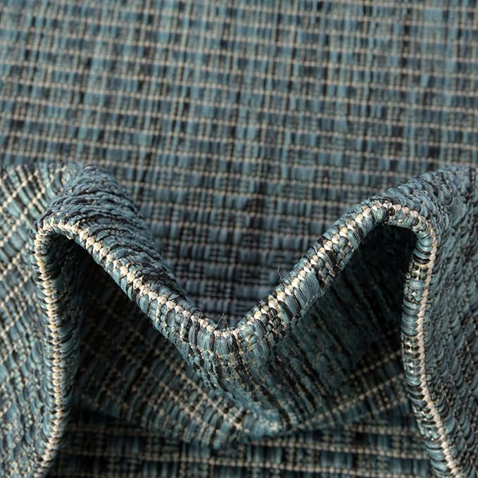 Unique Loom Collection Casual Transitional Solid Heathered Indoor/Outdoor Flatweave Area Rug (13' Round, Teal/Navy Blue)
