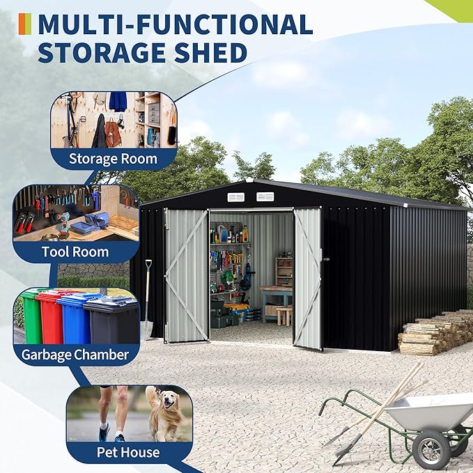 8x10 FT Metal Storage Sheds Outdoor, MetalTool Shed with Lockable Door, MetalYard Sheds Garden Shed Kit, Metal UtilitySheds Buildings with Air Vent for Backyard Garden Patio Lawn