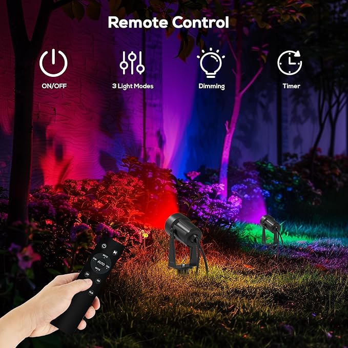Banord RGBW Color Changing Outdoor Landscape Lighting, 8 Pack Low Voltage LED Outdoor Spotlight with Remote, IP65 Waterproof for Yard, Garden, Lawn