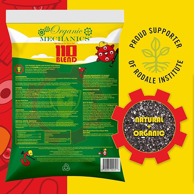 Organic Mechanics 110 Blend Organic Potting Soil – 1.76 Cu Ft | Peat-Free Mix with Biochar, Coco Coir, Perlite, Compost | for Indoor Plants, Outdoor Gardens, Containers