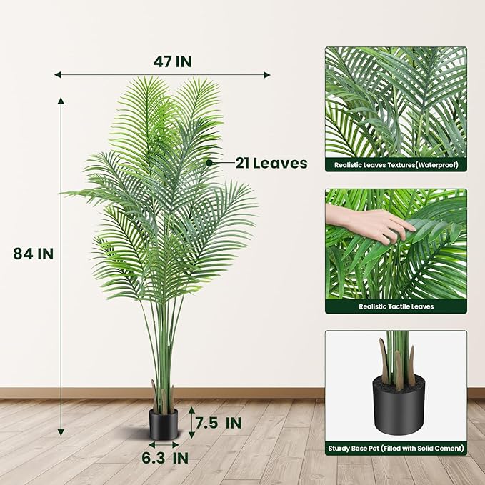 ANTING 7FT 2Pack Areca Palm Artificial Plants - Large Fake Plant for Home Decor - Tall Silk Plants Indoor - Lifelike Greenery for Any Room