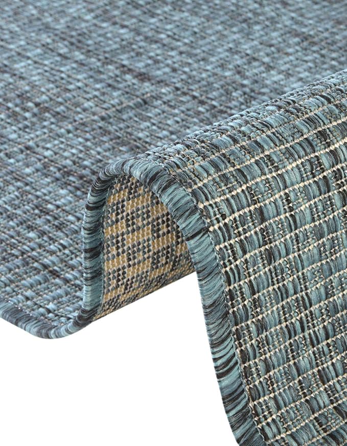 Unique Loom Collection Casual Transitional Solid Heathered Indoor/Outdoor Flatweave Area Rug (13' Round, Teal/Navy Blue)