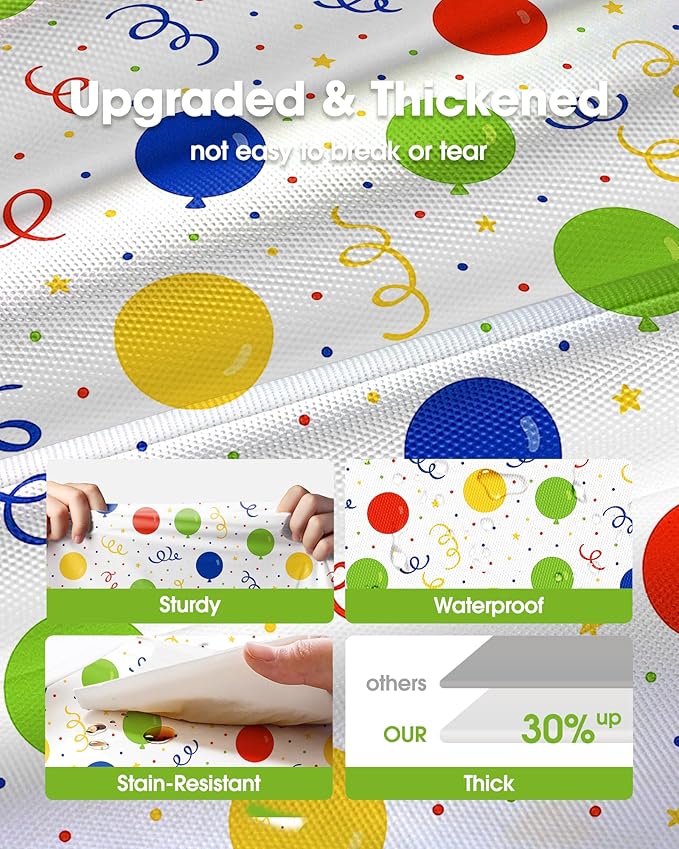 Pureegg Plastic Table Cloth Disposable 8 Pack, 54 x 108 Inch TableCloths, Picnic, Happy Birthday Decorations for Girls Boys, Baby Shower Party, Rectangle, Plastic Cover, Leakproof & Sturdy, Birthday
