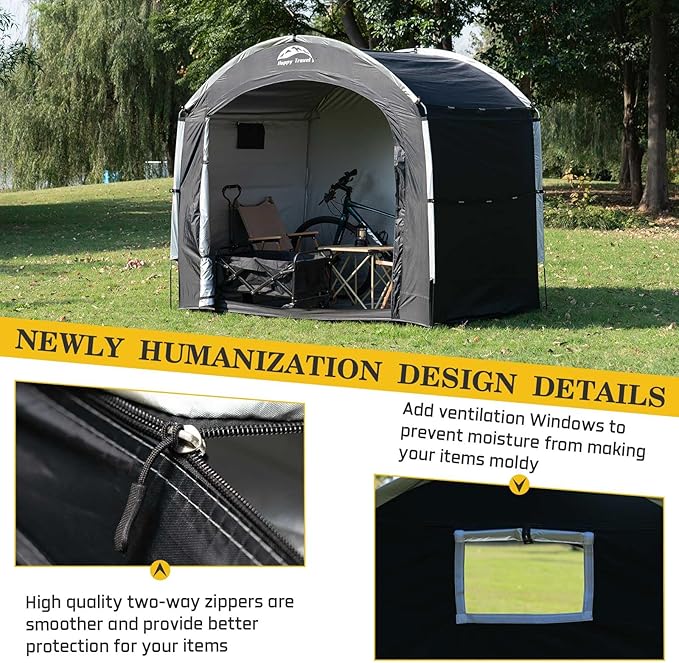 Happy Travel Bike Storage Shed Tent,Outdoor Portable Bicycle Storage Sheds with 210D Oxford Fabric PU4000 Waterproof for 2/3/4/6/8 Bikes,Bike Covers Shelter for Motorcycle,Garden Tools,Toys,Lawn Mower