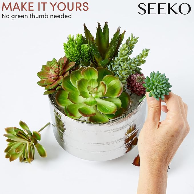 SEEKO Succulents Artificial Succulent - 14pc Assorted Premium Faux Fake Succulents with Realistic Texture